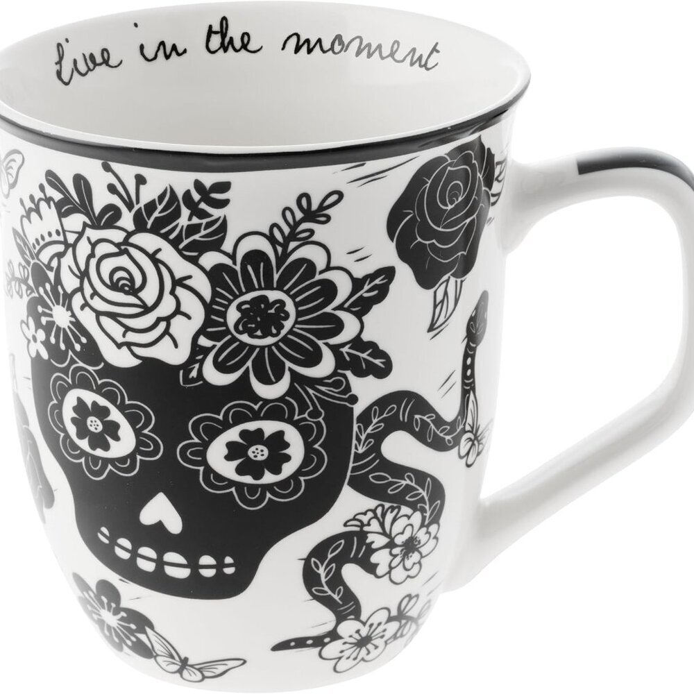 Gifts 14 oz Black and White Boho Mug Sugar Skull - Cute Coffee and Tea Mug - Cer